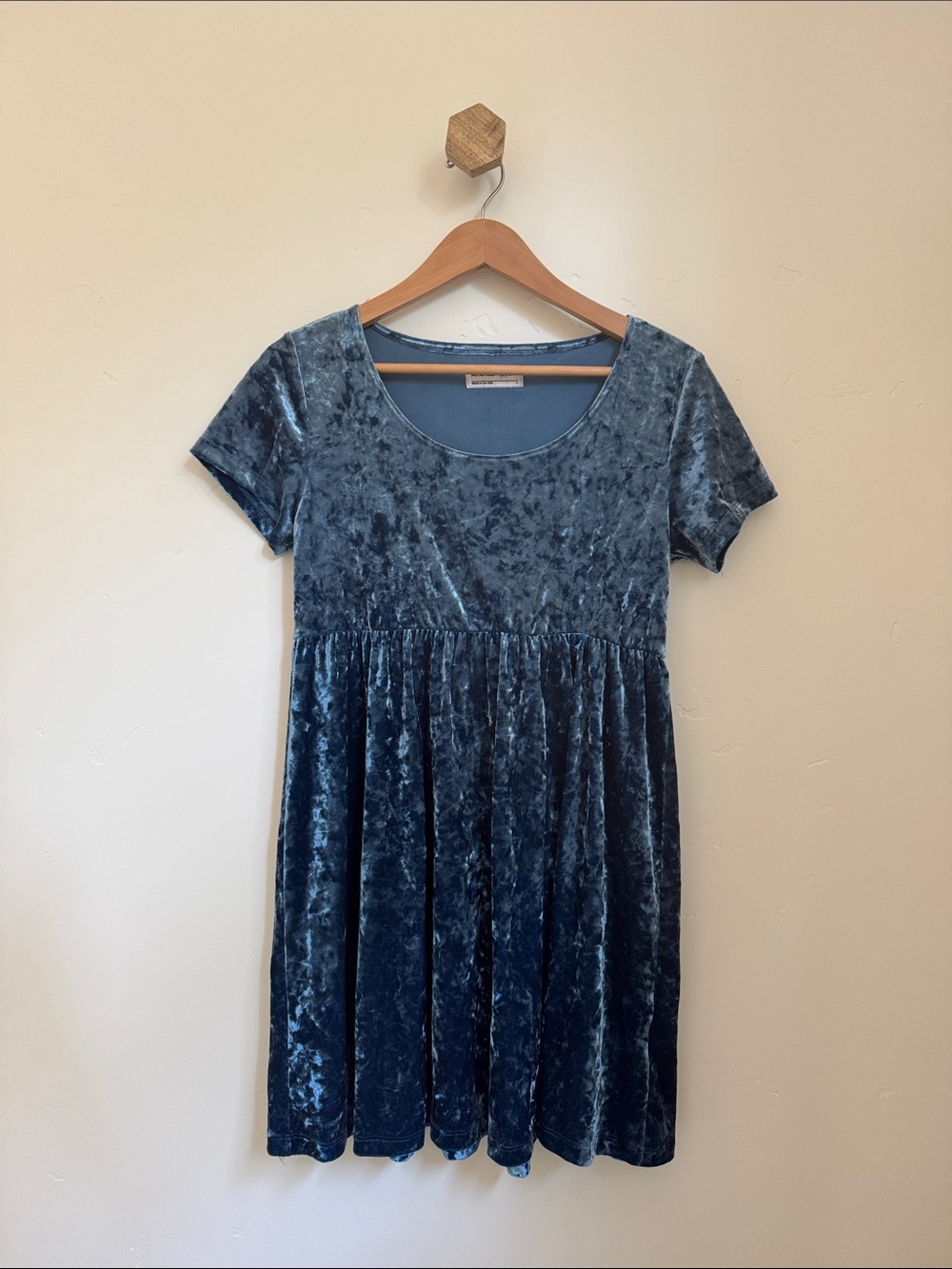 American Apparel Crushed Velvet Short Sleeve Dress - Dusty Blue